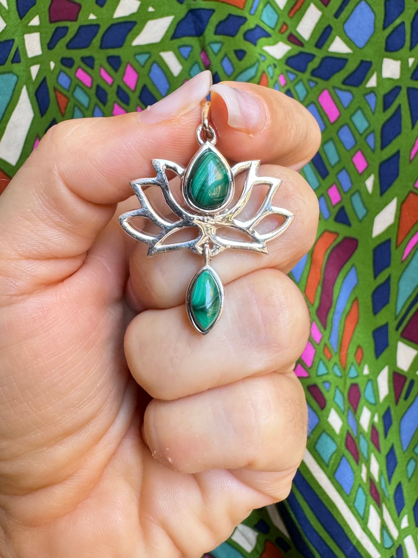 925 silver malachite lotus pendant F31