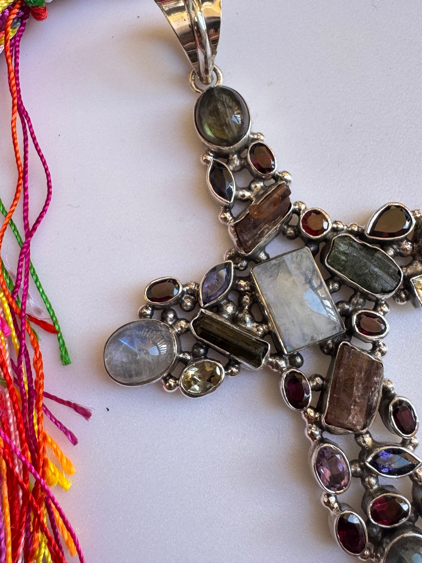 925 silver multi-stone cross pendant 1L