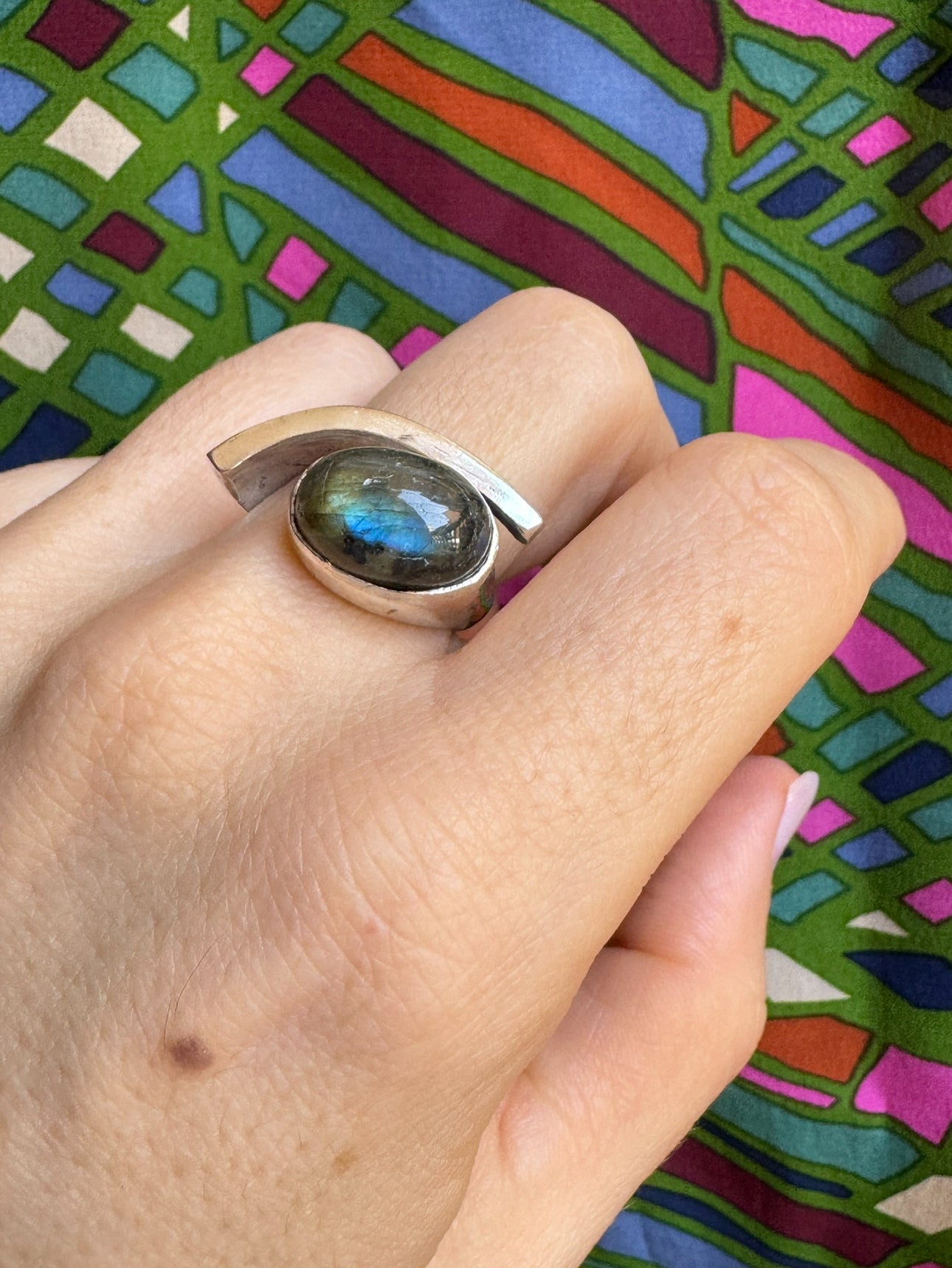 Labradorite silver boho ring