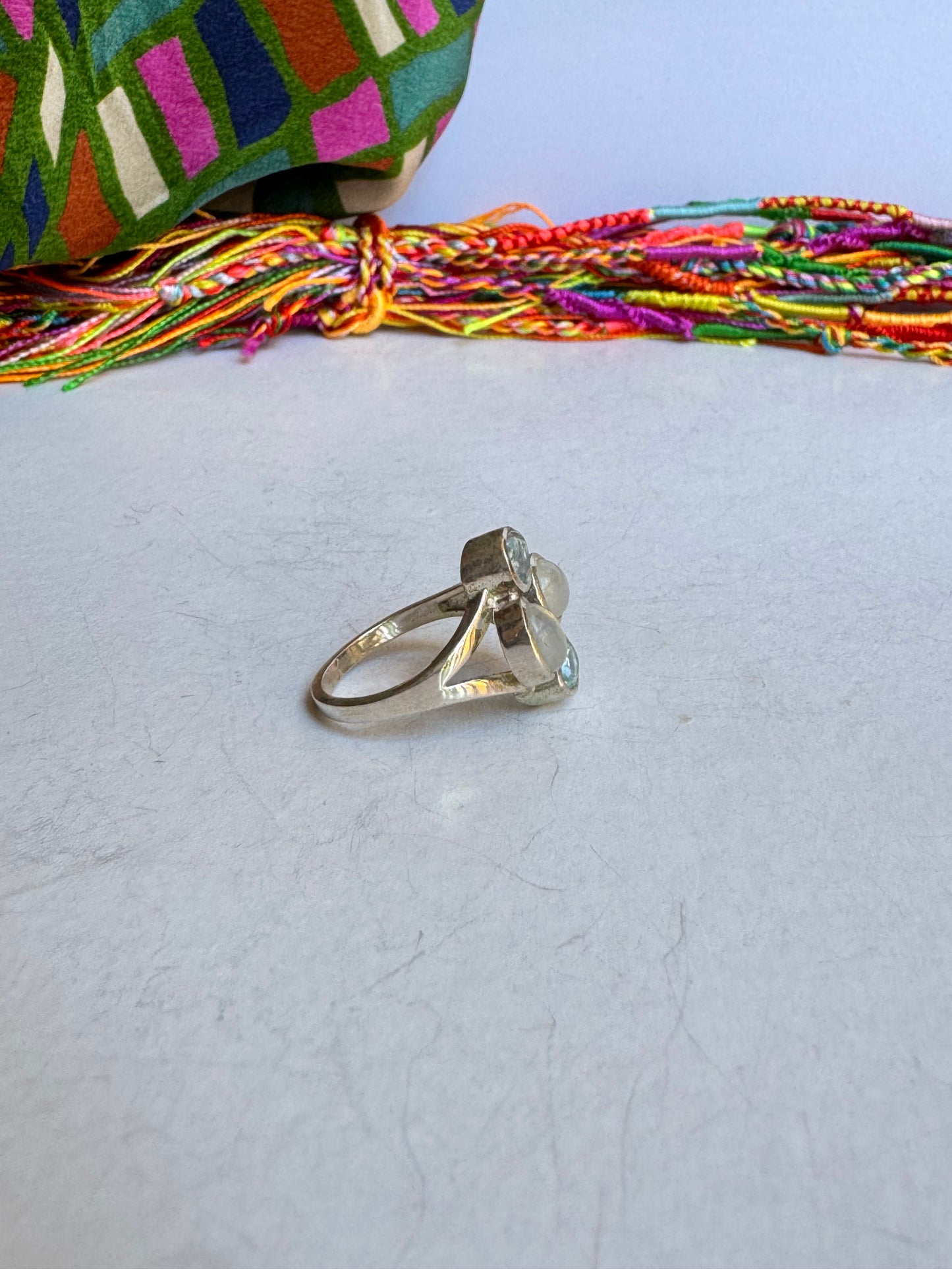 Anello argento 925 acquamarina e pietra di luna arcobaleno misura 19 - MP7