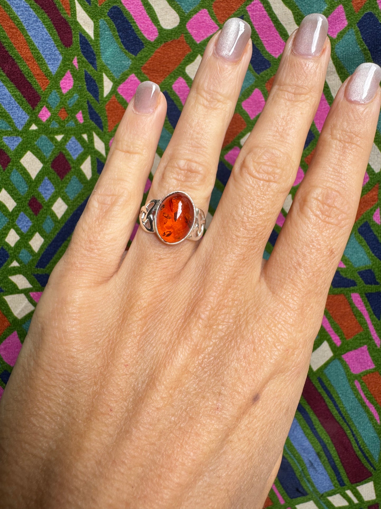925 silver amber ring size 12 adjustable 42A