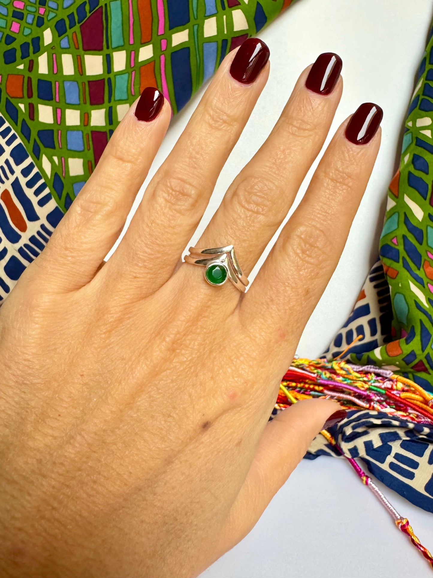 Anello argento 925 onice verde misura 17 M13