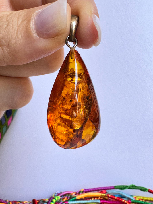 925 silver amber pendant A2