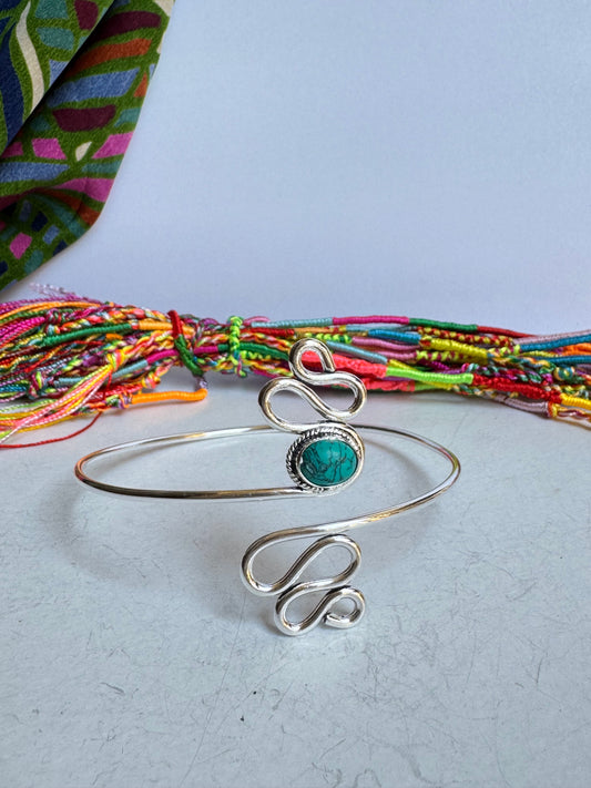 Bracciale braccio boho argentato turchese