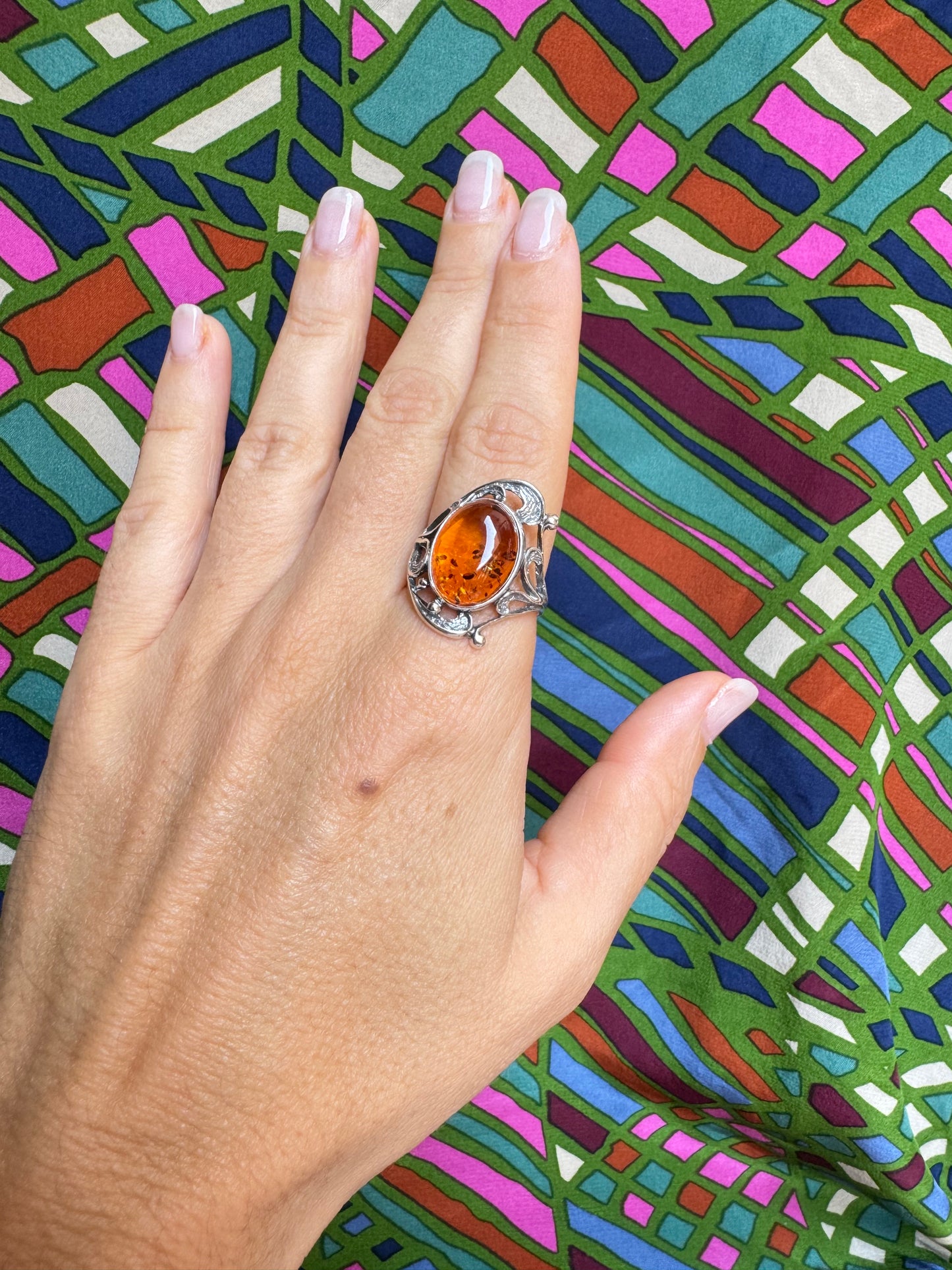 925 silver amber ring size 23 35A