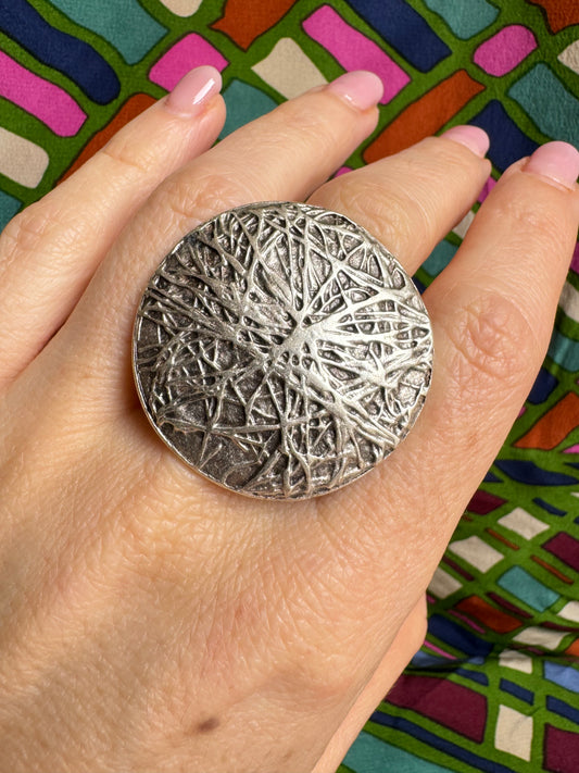 Silver zamak abstract circle ring