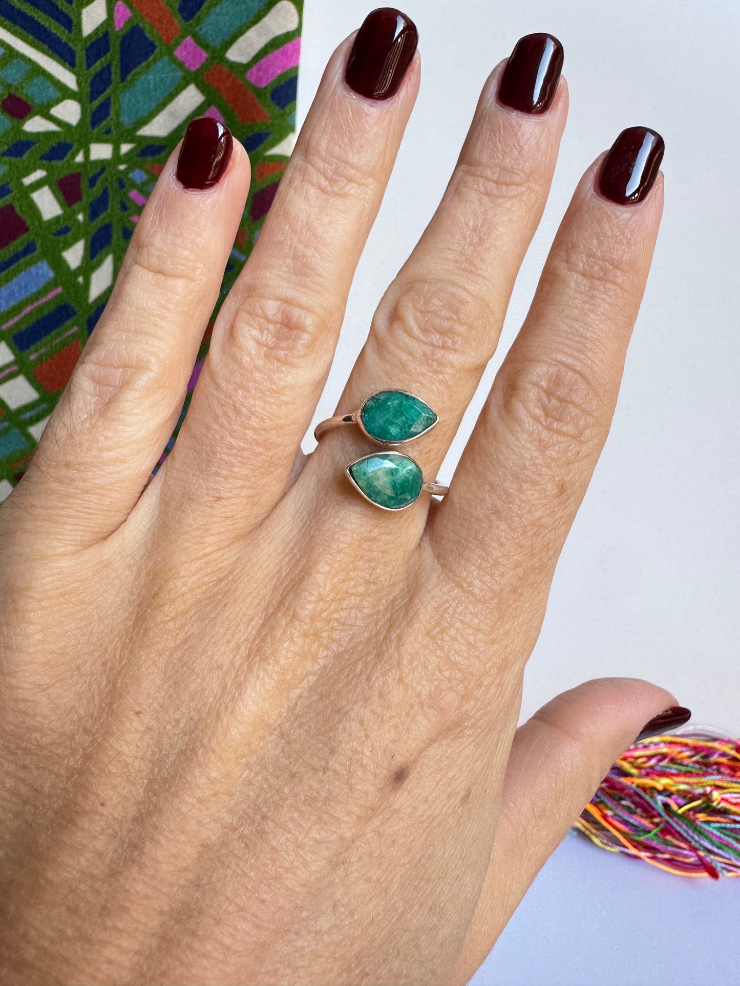 Anello argento 925 radice di smeraldo regolabile misura 15 M9