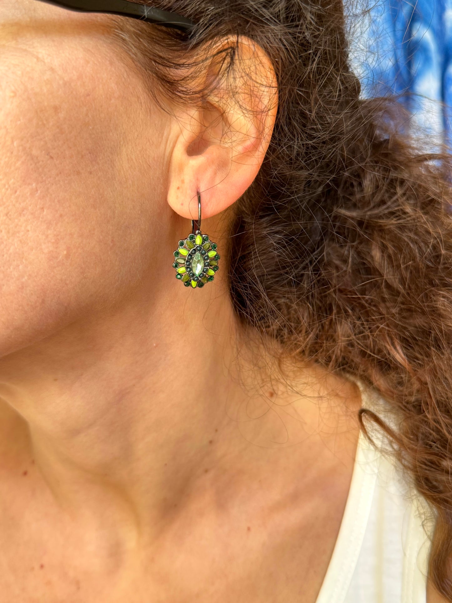 Green silver earrings