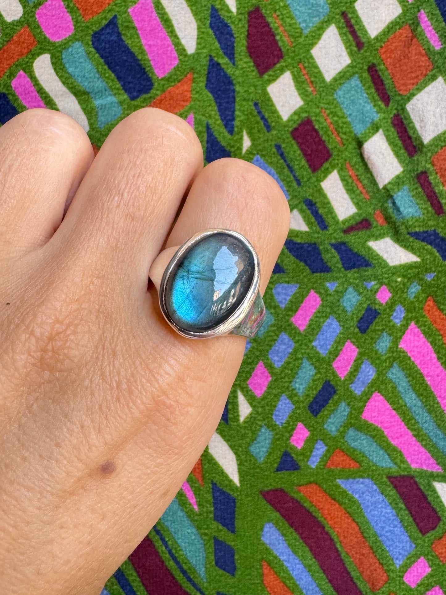 Anello argento 925 labradorite misura 25/26 - X61