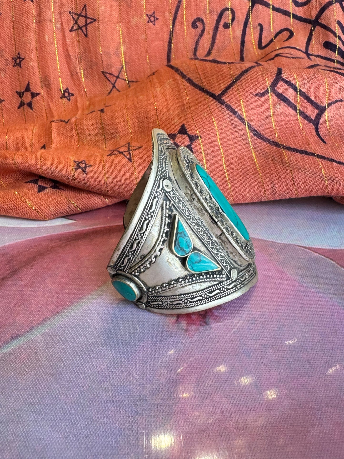 Vintage synthetic turquoise antique open slave bracelet