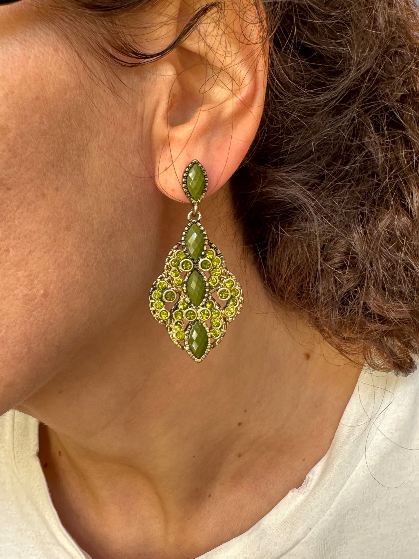 Green golden earrings