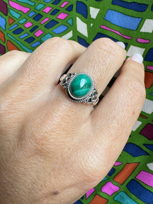 Ring aus 925er Malachitsilber, Größe 17 – Z27