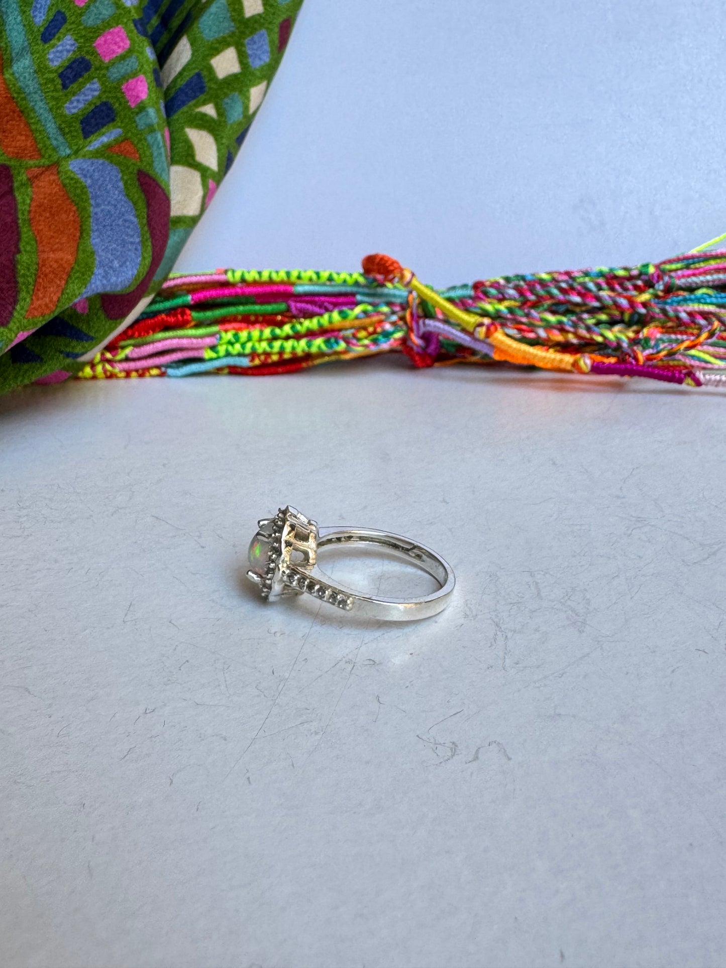 Anello argento 925 opale bianca e marcassiti misura 17 - 7OP