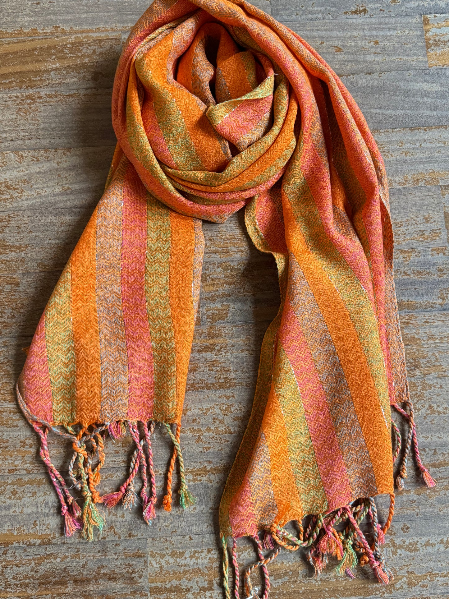 Pashmina scarf stole India orange and green