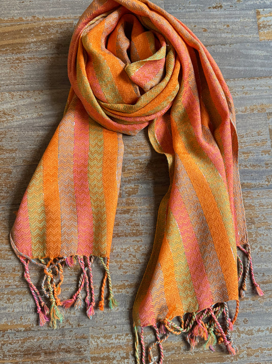 Pashmina sciarpa stola India arancio e verde