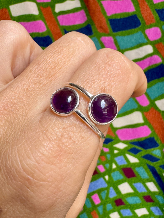925 silver amethyst ring adjustable size 17 - 13A