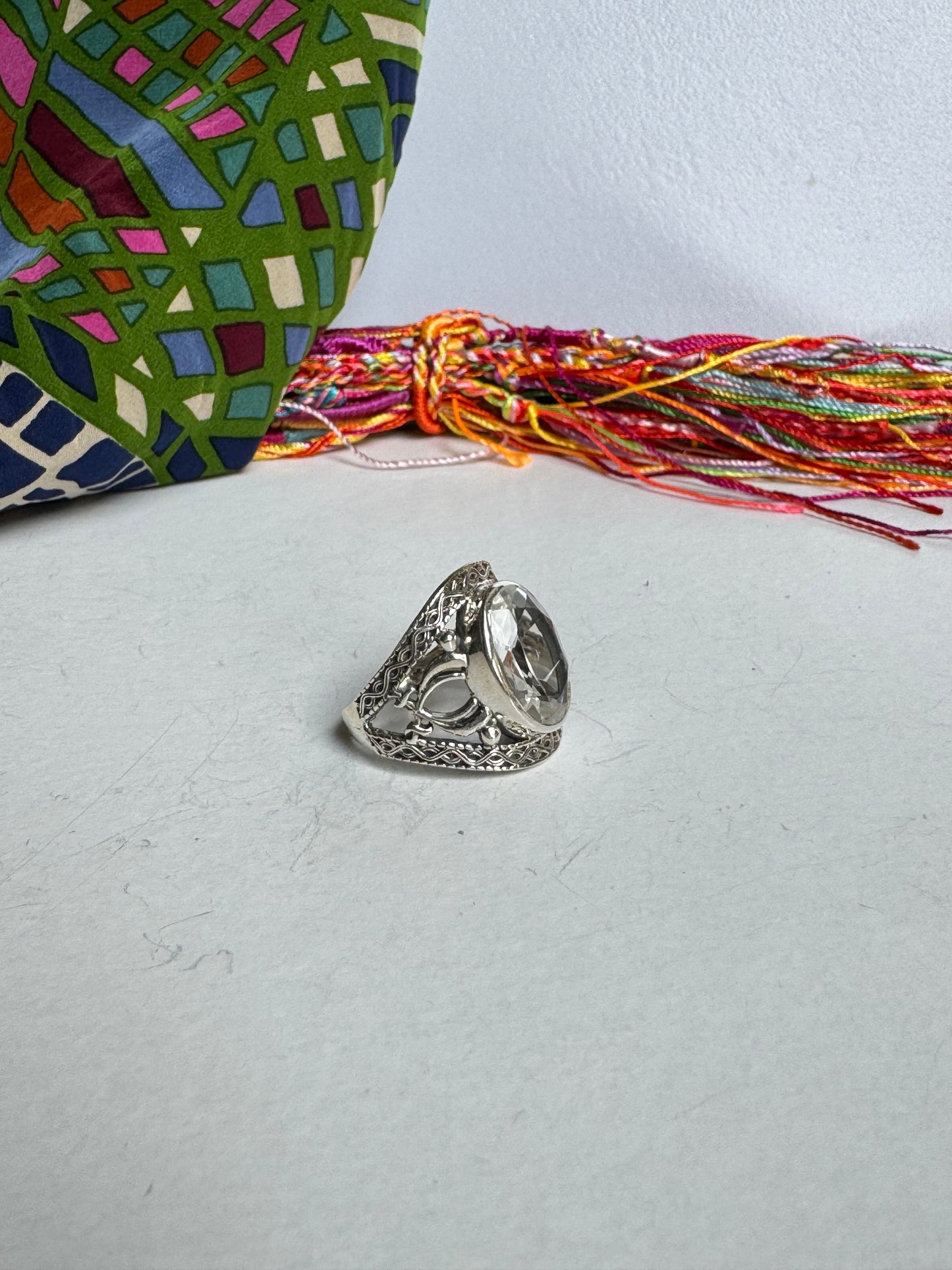 Anello argento quarzo bianco misura 22/23 - 21K