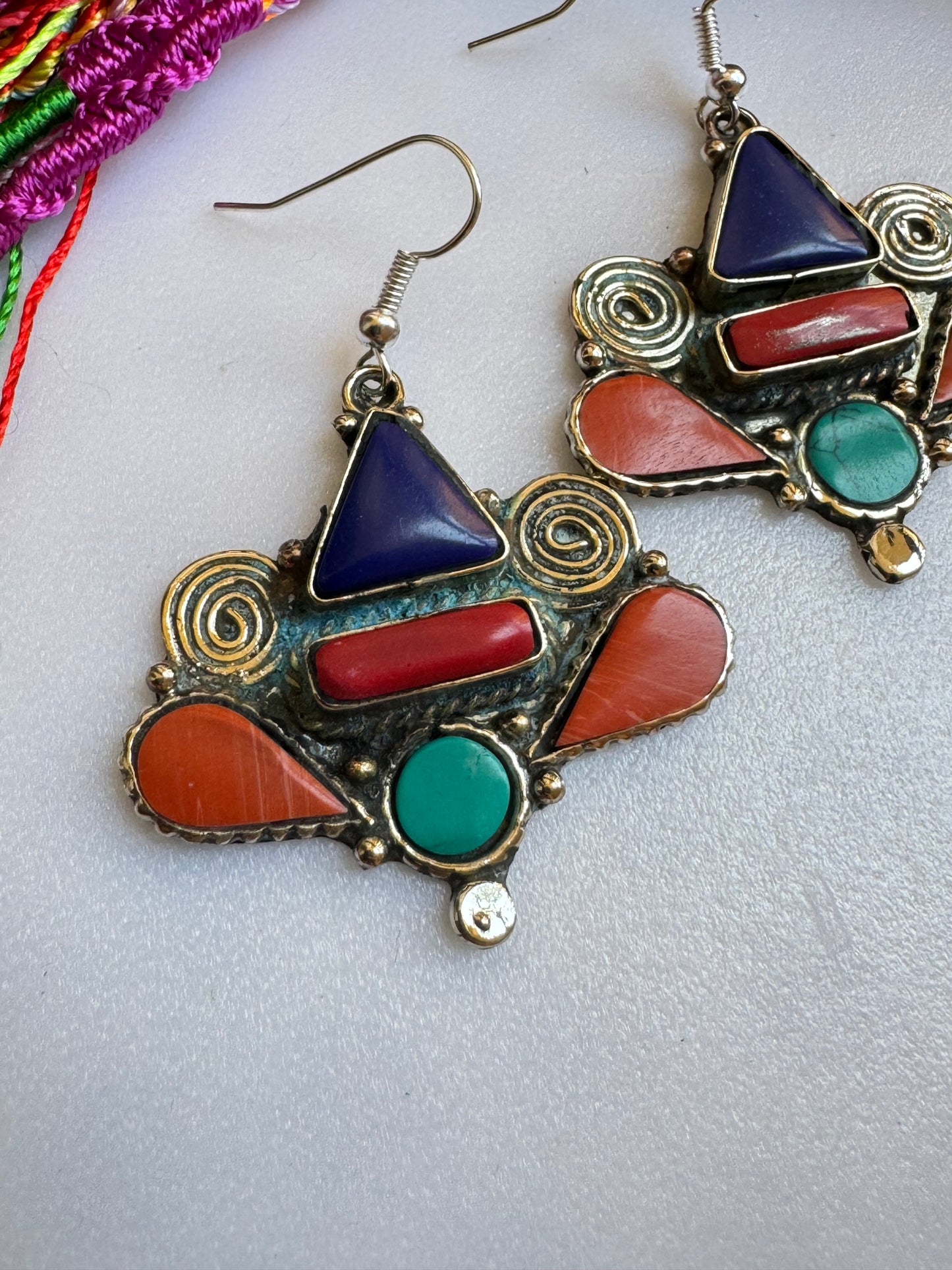 Nepalese Blue Red Turquoise Earrings Defective