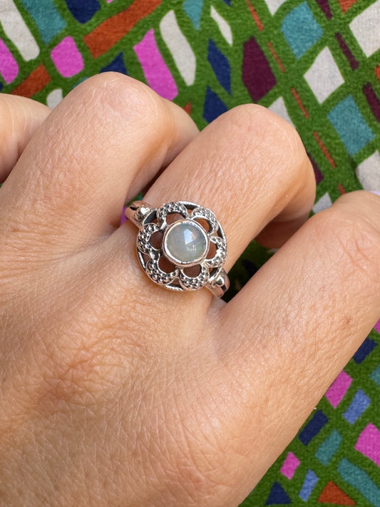 925 Silberring mit weißem Opal X10