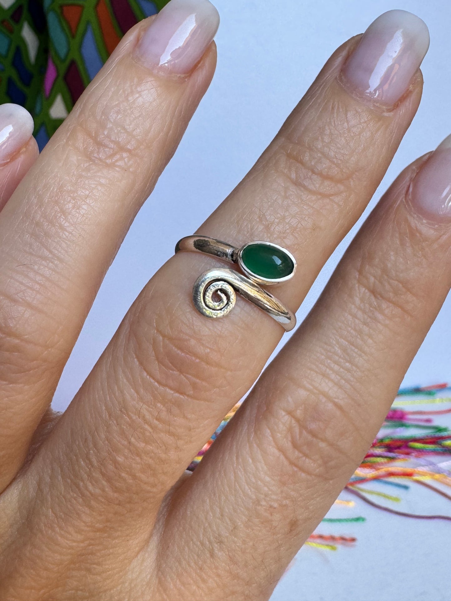 Anello boho argentato verde