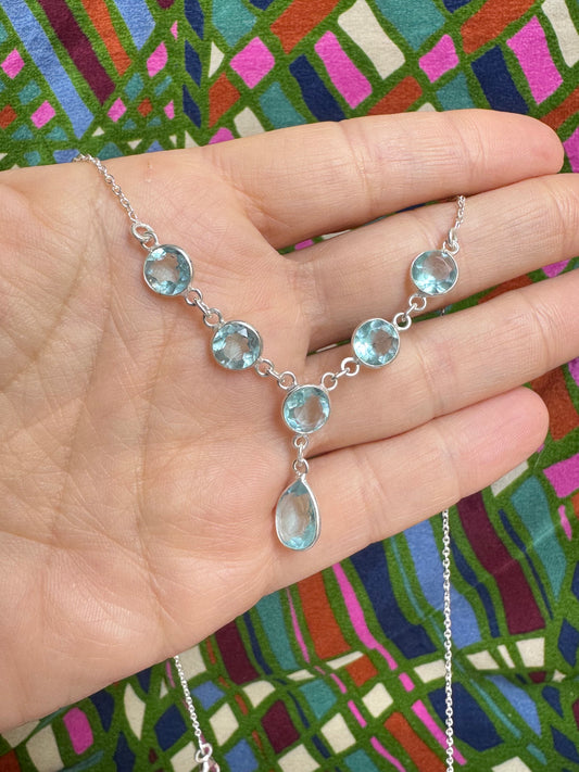 925 silver necklace with aquamarine 23L
