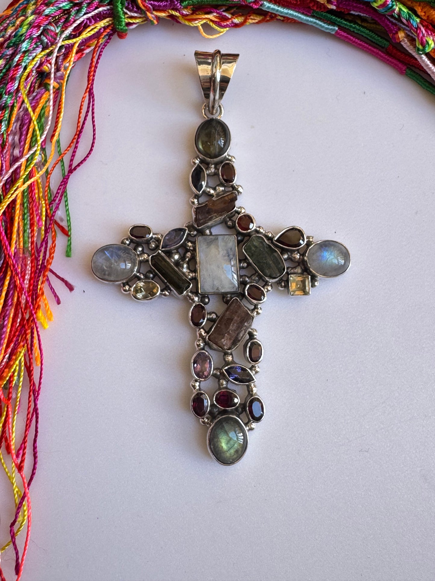 925 silver multi-stone cross pendant 1L
