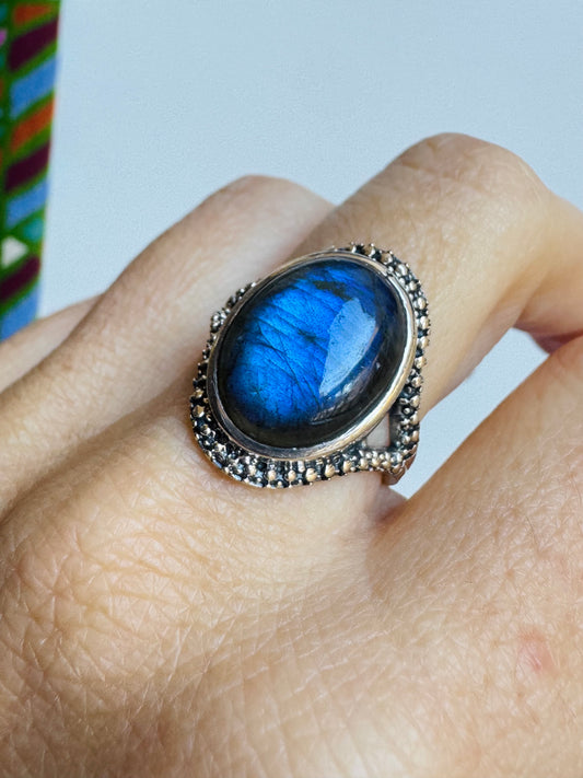Anello argento 925 labradorite misura 16 - 1LAB