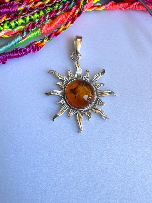 Amber sun 925 silver pendant