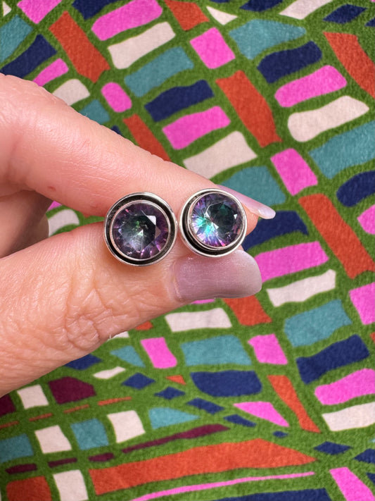 Mystic stone 925 silver stud earrings