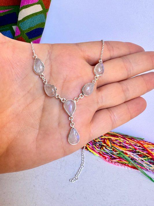 Collana argento 925 pietra di luna arcobaleno