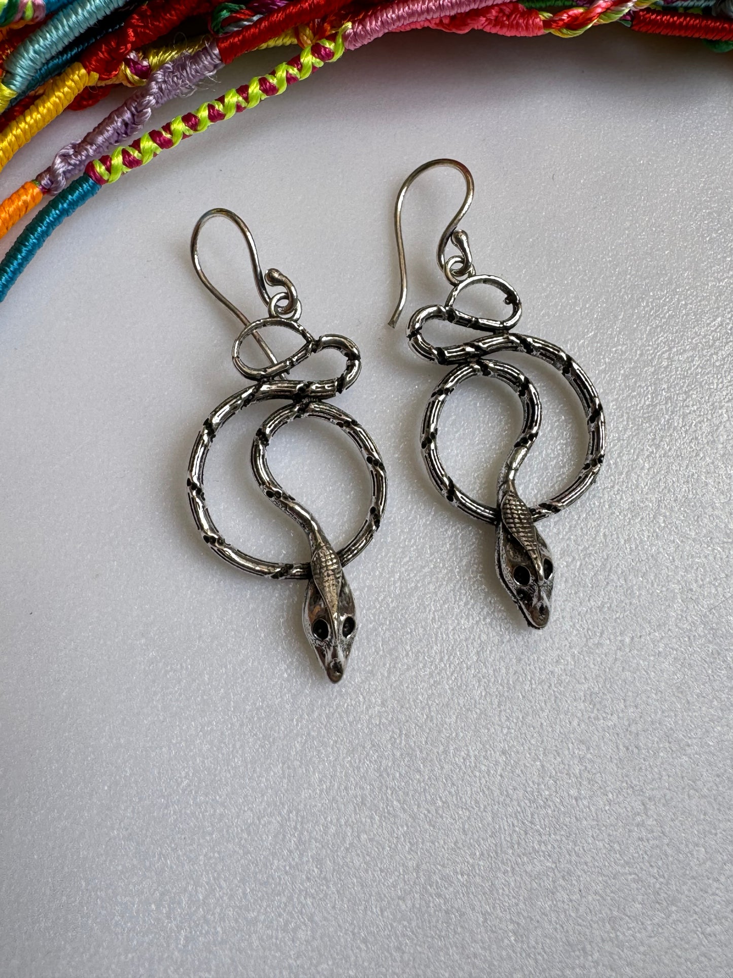 Boho silver snake earrings