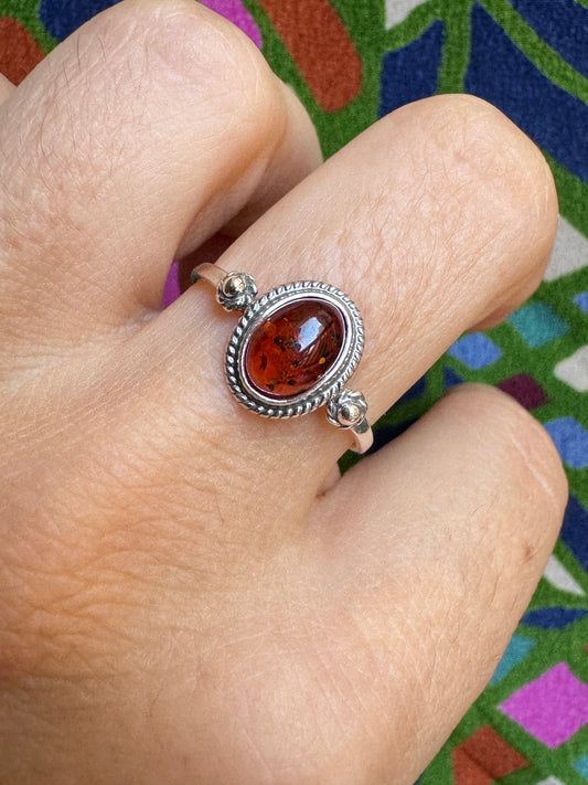 18A Amber Silver Ring