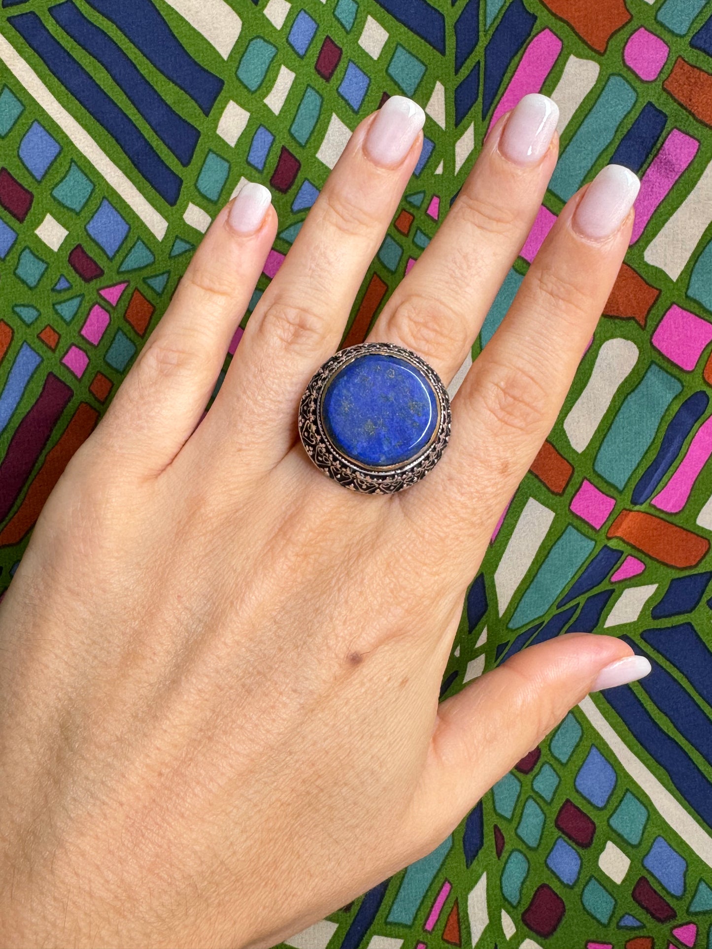 Antique vintage lapis lazuli hard stone ring