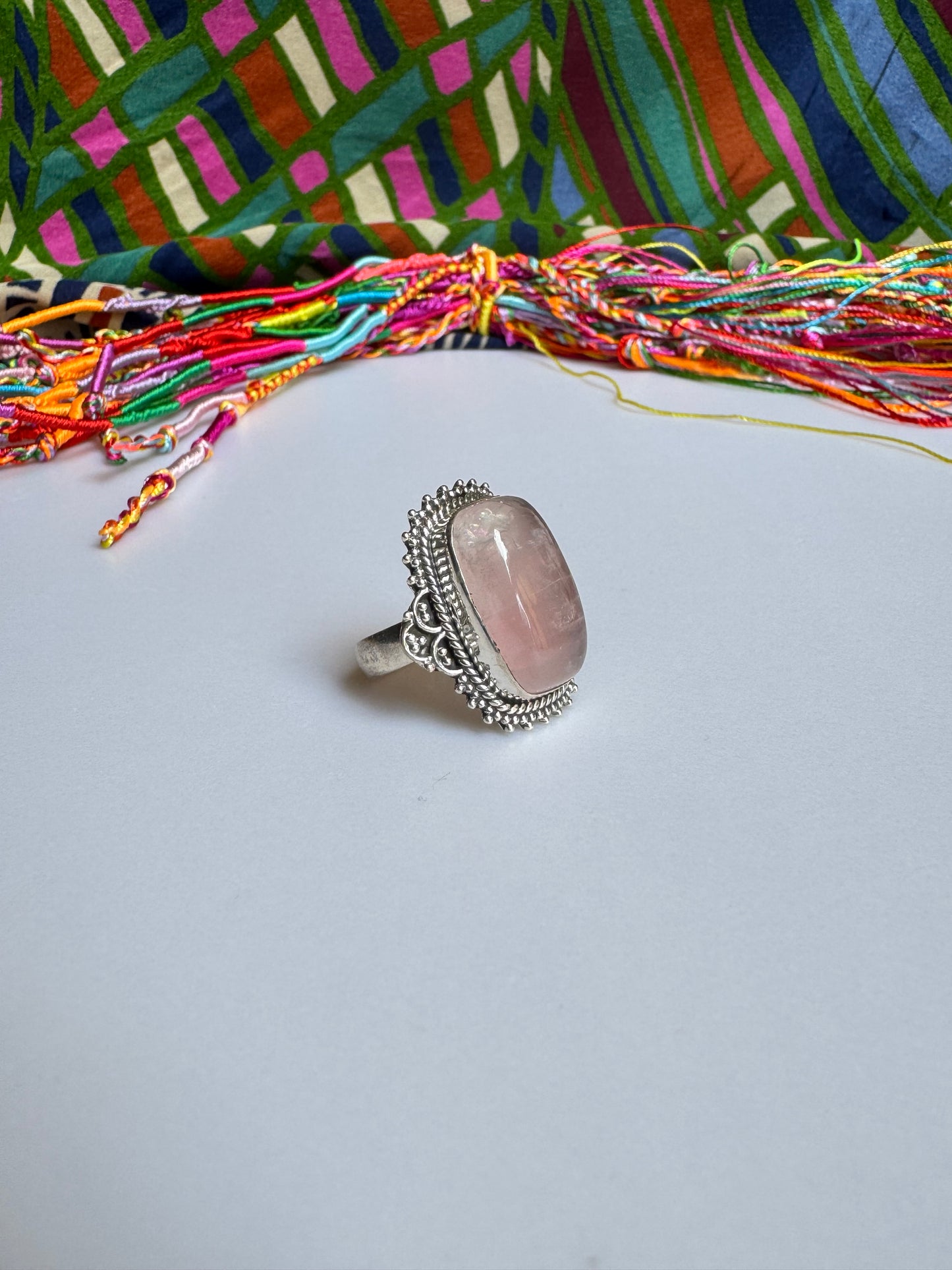 925 Silberring mit Rosenquarz, Größe 14/15 - X67