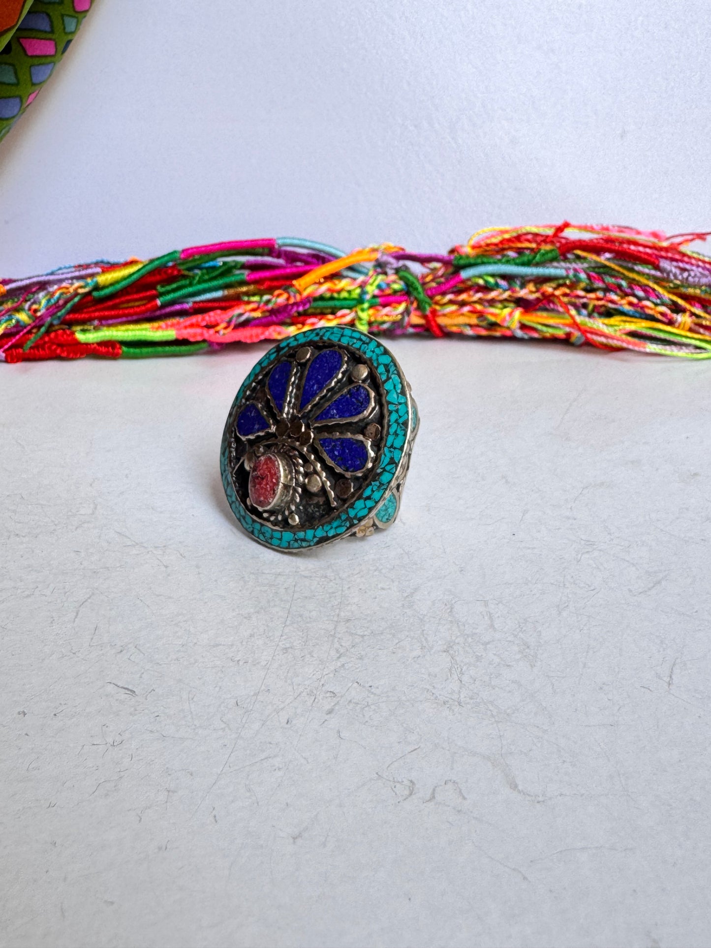 Anello nepalese mosaico vintage misura 21/22 regolabile