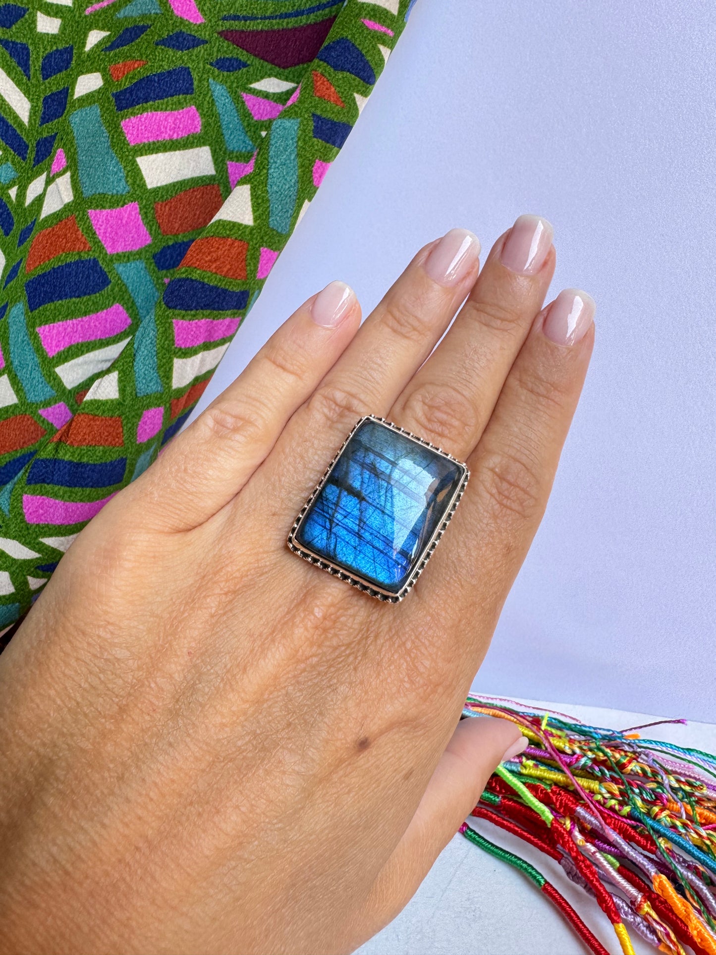 Anello argento 925 labradorite regolabile da misura 18/19 - 29UM