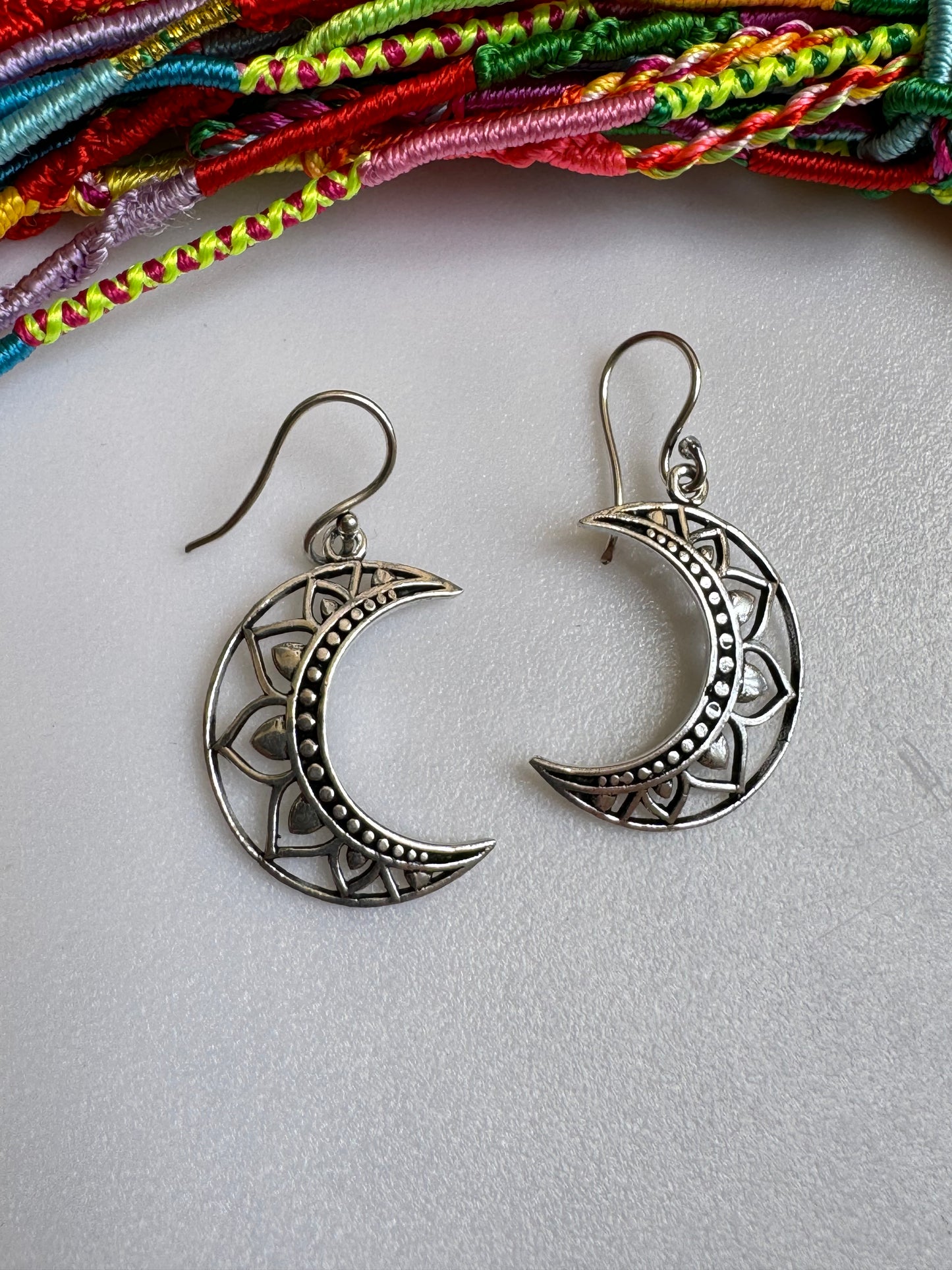 Boho silver moon earrings