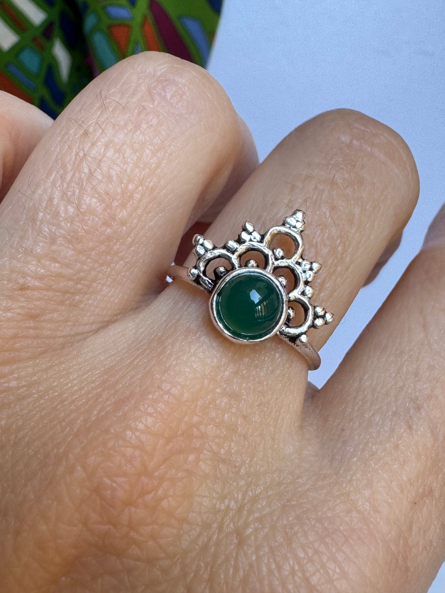 Anello boho argentato verde