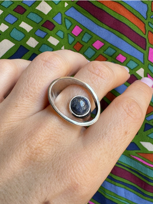 Boho silver lapis lazuli ring