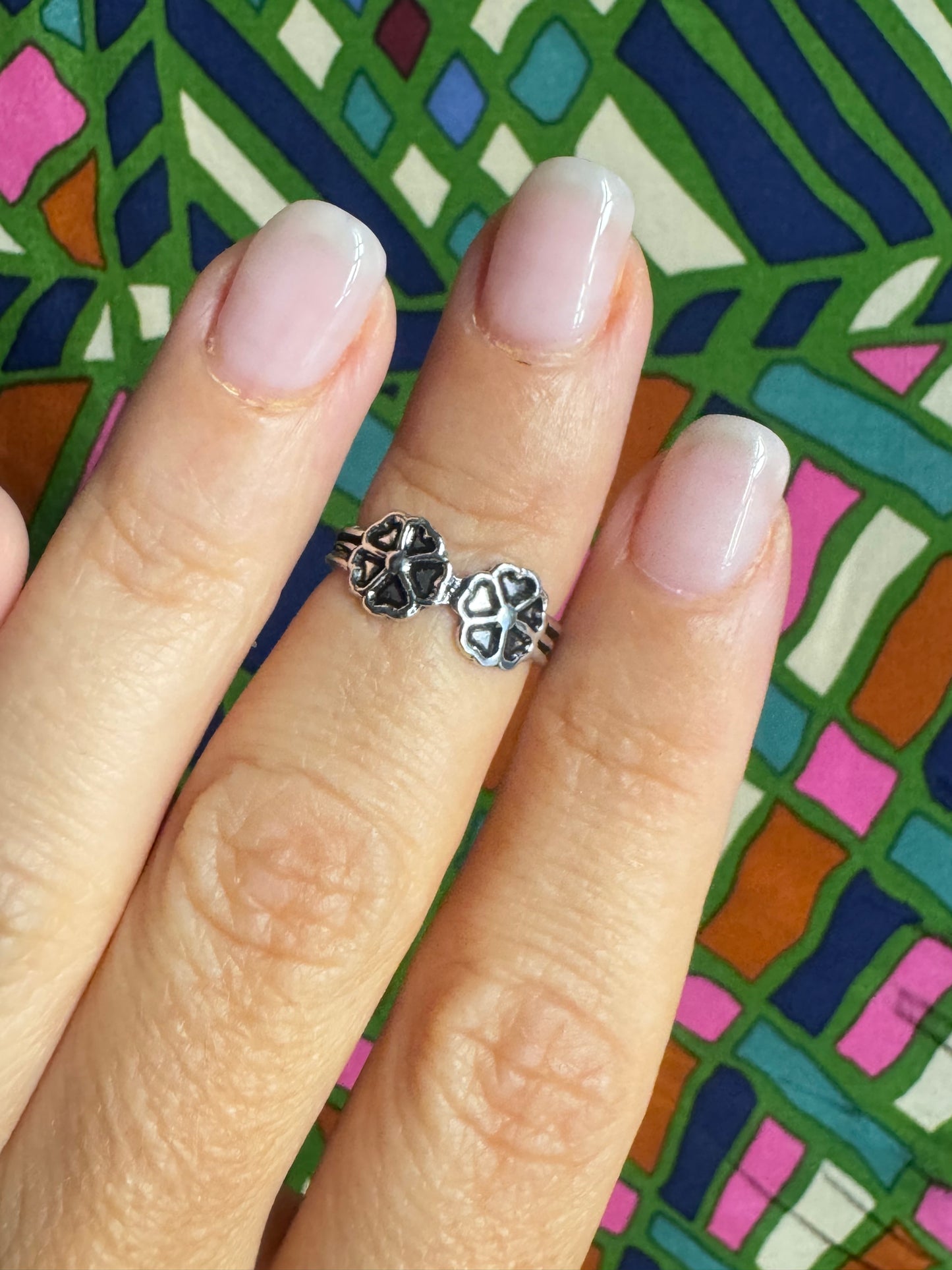 925 silver ring with adjustable double flower phalanx or foot 2