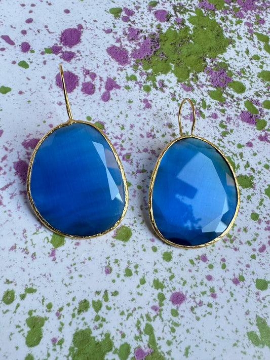 Giant blue drop stone earrings