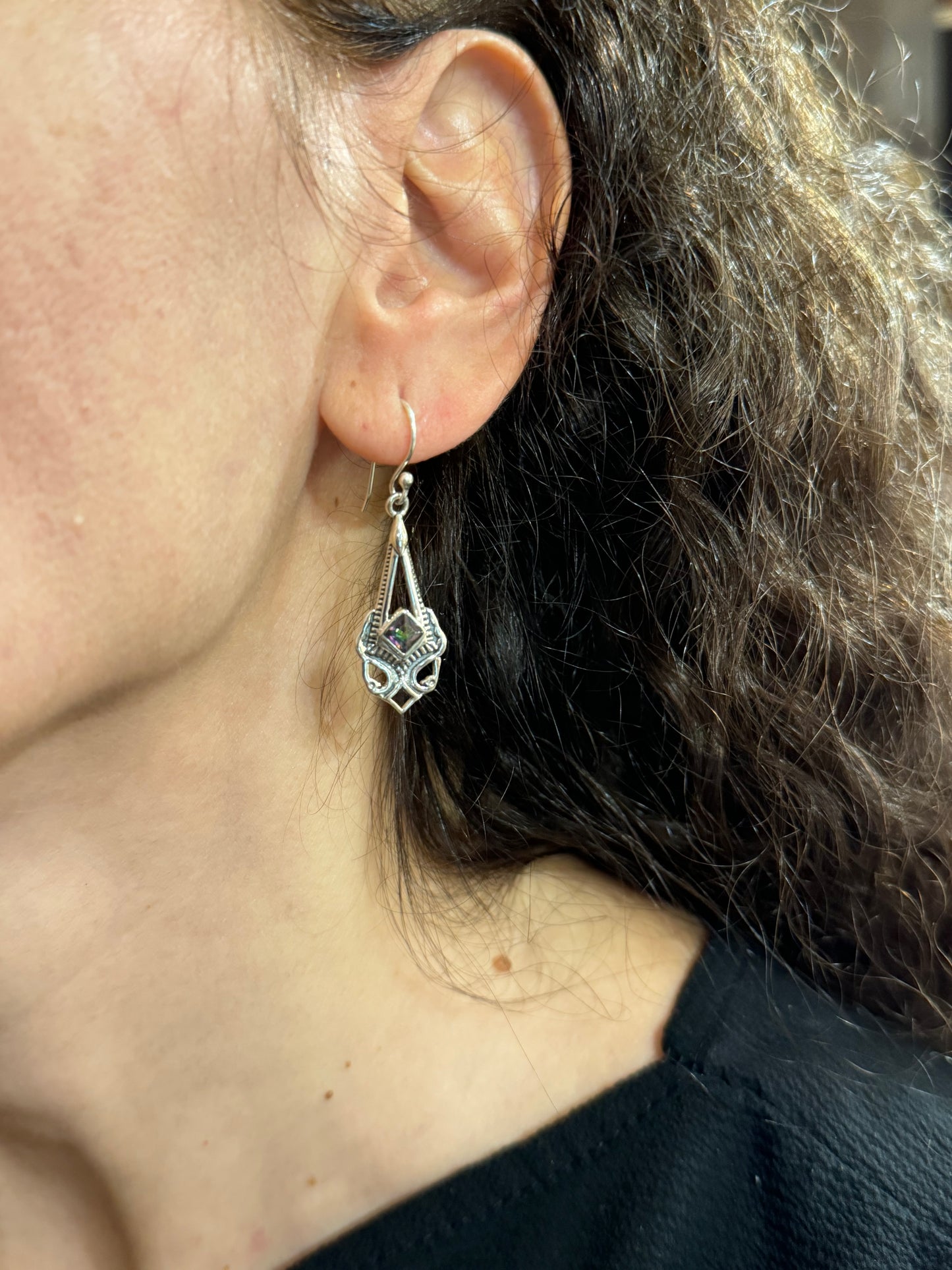 925 mystic stone silver earrings