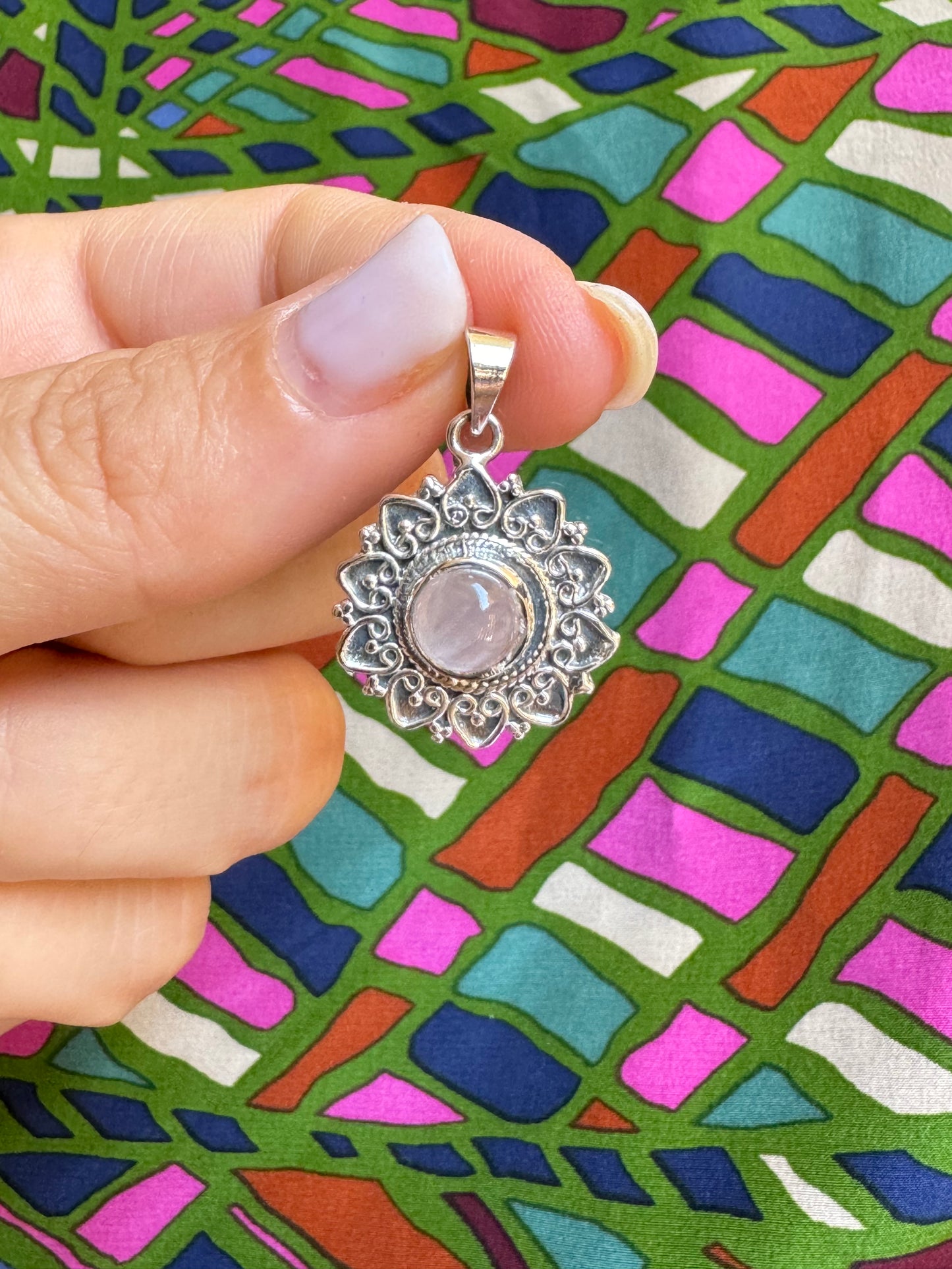 C1 rose quartz 925 silver pendant