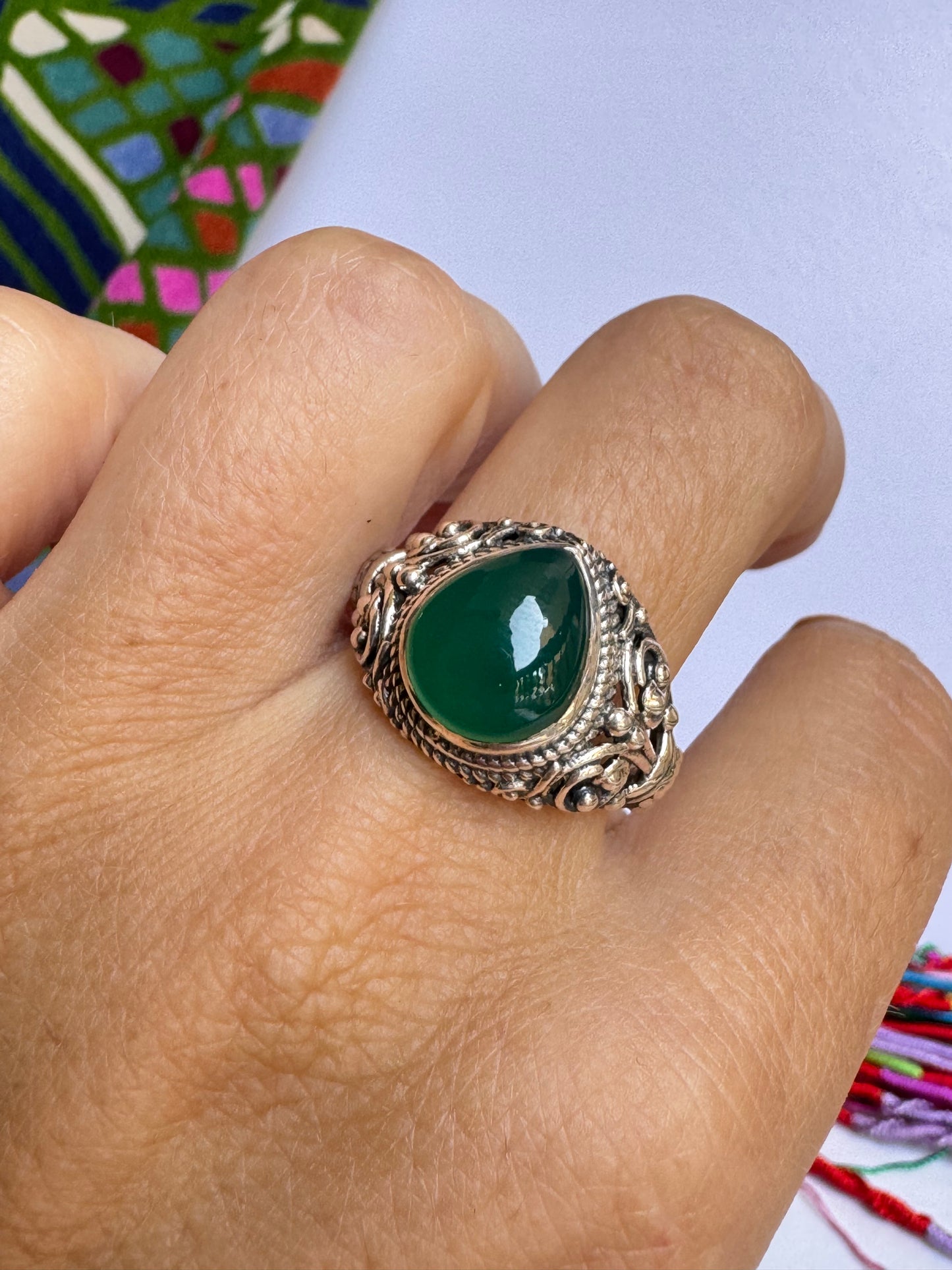 925 silver ring green onyx size 17