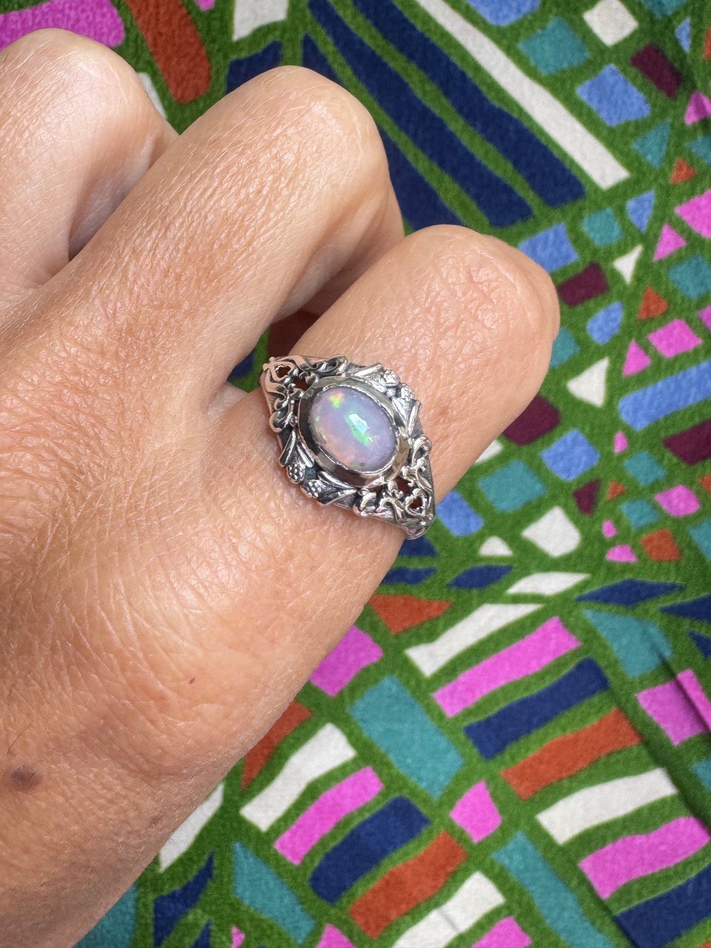 925 silver ring with white opal, size 18/19 - G40