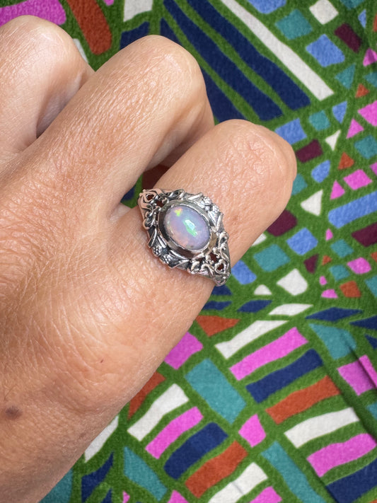 925 silver ring with white opal, size 18/19 - G40