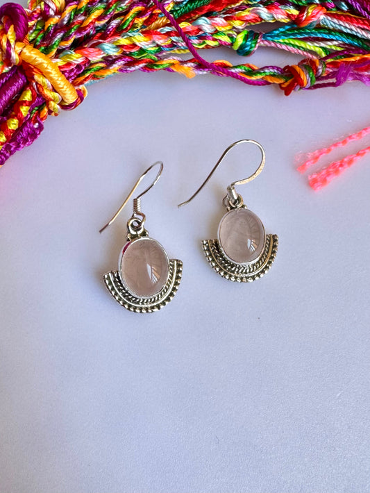 925 silver earrings rose quartz O31