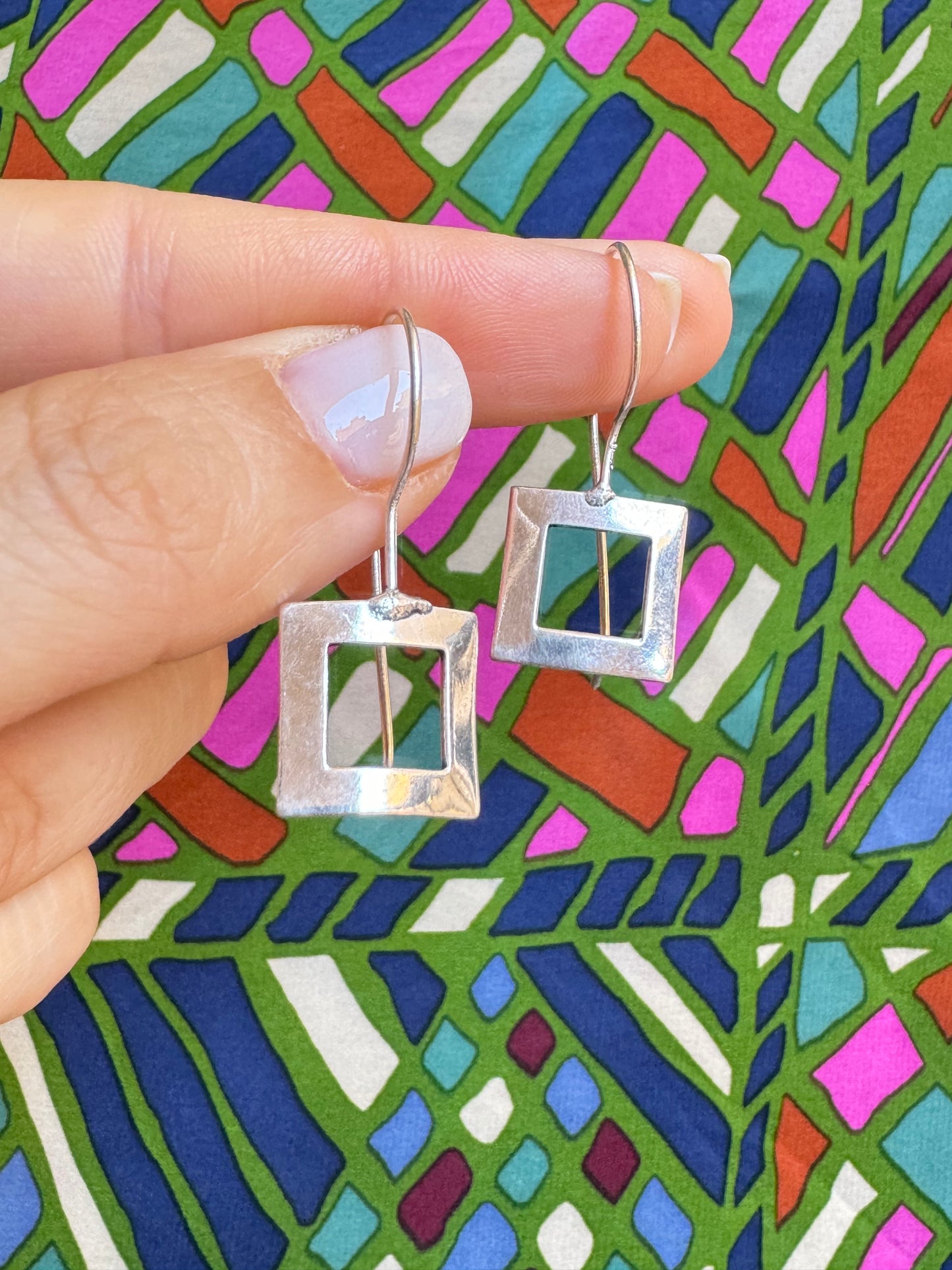 Silver Boho Dangle Square Earrings