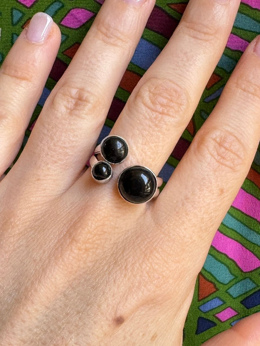 Black onyx silver boho ring