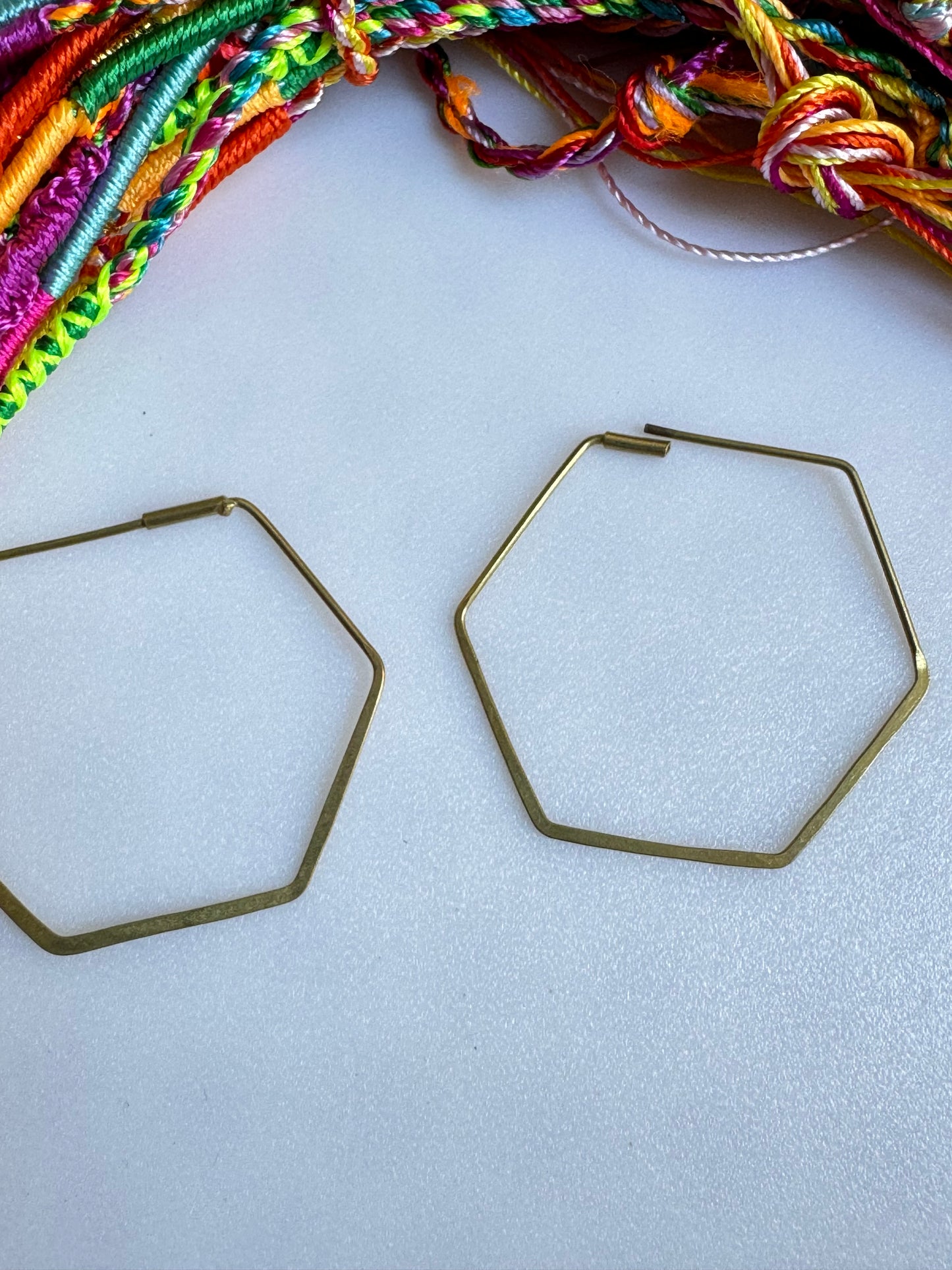 Boho golden hexagon hoop earrings